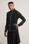 Buy_Dhruv Vaish_Black Handloom Cotton Striped Jawahar Jacket  _Online_at_Aza_Fashions