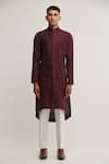 Dhruv Vaish_Purple Raw , Cotton Panelled Kurta Set _Online_at_Aza_Fashions