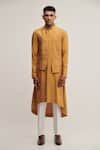 Buy_Dhruv Vaish_Yellow Raw Silk Plain Panelled Kurta Set  _at_Aza_Fashions