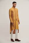 Dhruv Vaish_Yellow Raw Silk Plain Panelled Kurta Set  _Online_at_Aza_Fashions