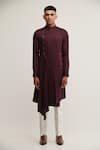 Buy_Dhruv Vaish_Maroon Cotton Satin Plain Draped Kurta Set  _at_Aza_Fashions