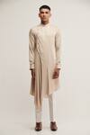 Dhruv Vaish_Beige Cotton Satin Plain Draped Kurta Set  _Online_at_Aza_Fashions