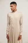 Buy_Dhruv Vaish_Beige Cotton Satin Plain Draped Kurta Set  _Online_at_Aza_Fashions