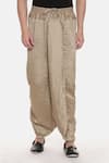 Mayank Modi - Men_Gold Silk Slub Plain Metallic Pleated Dhoti Pant  _Online_at_Aza_Fashions