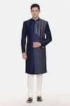 Buy_Mayank Modi - Men_Blue Silk Slub Embroidered Geometric Sherwani Set_at_Aza_Fashions