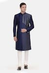 Buy_Mayank Modi - Men_Blue Silk Slub Embroidered Geometric Sherwani Set_Online_at_Aza_Fashions
