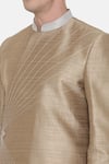 Shop_Mayank Modi - Men_Gold Silk Slub Embroidered Striped Sherwani Set_Online_at_Aza_Fashions