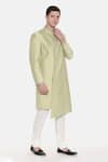 Mayank Modi - Men_Green Silk Cotton Embroidered Geometric Pleated Sherwani Set _Online_at_Aza_Fashions
