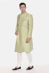Buy_Mayank Modi - Men_Green Silk Cotton Embroidered Geometric Pleated Sherwani Set _Online_at_Aza_Fashions