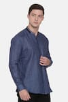 Mayank Modi - Men_Blue 100% Linen Plain Shirt _Online_at_Aza_Fashions