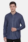 Buy_Mayank Modi - Men_Blue 100% Linen Plain Shirt _Online_at_Aza_Fashions
