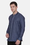 Shop_Mayank Modi - Men_Blue 100% Linen Plain Shirt _Online_at_Aza_Fashions