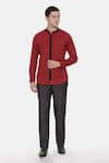 Buy_Mayank Modi - Men_Red 100% Cotton Plain Cuff Sleeve Shirt  _at_Aza_Fashions