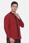 Mayank Modi - Men_Red 100% Cotton Plain Cuff Sleeve Shirt  _Online_at_Aza_Fashions