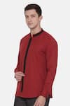 Shop_Mayank Modi - Men_Red 100% Cotton Plain Cuff Sleeve Shirt  _Online_at_Aza_Fashions