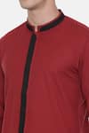 Mayank Modi - Men_Red 100% Cotton Plain Cuff Sleeve Shirt  _at_Aza_Fashions