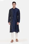 Buy_Mayank Modi - Men_Blue Silk Slub Embroidered Leaf Kurta Set_Online_at_Aza_Fashions