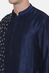 Shop_Mayank Modi - Men_Blue Silk Slub Embroidered Leaf Kurta Set_Online_at_Aza_Fashions