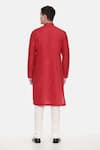 Shop_Mayank Modi - Men_Red Silk Plain Mandarin Collar Kurta Set  _at_Aza_Fashions