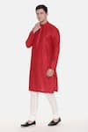 Buy_Mayank Modi - Men_Red Silk Plain Mandarin Collar Kurta Set  _Online_at_Aza_Fashions