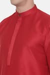 Shop_Mayank Modi - Men_Red Silk Plain Mandarin Collar Kurta Set  _Online_at_Aza_Fashions