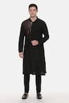 Buy_Mayank Modi - Men_Black Silk Cotton Embroidered Geometric Kurta Set _at_Aza_Fashions
