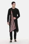 Buy_Mayank Modi - Men_Black Silk Cotton Chanderi Printed Floral Asymmetric Kurta Set _Online_at_Aza_Fashions