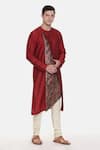 Mayank Modi - Men_Maroon Silk Cotton Chanderi Printed Floral Asymmetric Kurta Set _Online_at_Aza_Fashions