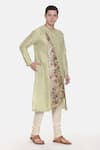 Mayank Modi - Men_Green Silk Cotton Chanderi Printed Floral Asymmetric Kurta Set _Online_at_Aza_Fashions