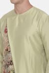 Shop_Mayank Modi - Men_Green Silk Cotton Chanderi Printed Floral Asymmetric Kurta Set _Online_at_Aza_Fashions