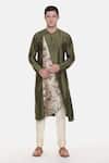 Buy_Mayank Modi - Men_Green Silk Cotton Chanderi Printed Floral Asymmetric Kurta Set _at_Aza_Fashions