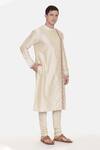 Mayank Modi - Men_Beige Silk Cotton Embroidered Floral Kurta Set _Online_at_Aza_Fashions