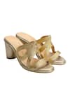 Buy_Nidhi Bhandari_Gold Textured Strap Block Heels _at_Aza_Fashions
