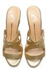 Shop_Nidhi Bhandari_Gold Textured Strap Block Heels _at_Aza_Fashions