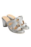 Buy_Nidhi Bhandari_Silver Textured Strap Block Heels _at_Aza_Fashions