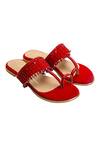 Buy_Nidhi Bhandari_Red Embellished Velvet Kolhapuri Flats _at_Aza_Fashions