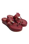 Buy_Nidhi Bhandari_Maroon Braided Kolhapuri Platform Wedges _at_Aza_Fashions