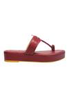 Nidhi Bhandari_Maroon Braided Kolhapuri Platform Wedges _Online_at_Aza_Fashions