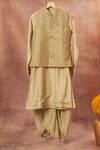Buy_All Boy Couture_Green Maheshwari, Cotton Sequins, Embroidery Bundi Kurta Set _at_Aza_Fashions