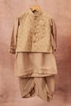Buy_All Boy Couture_Beige Muslin, Cotton, Silk Zari Embroidered Bundi Dhoti Pant Set _Online_at_Aza_Fashions
