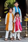 All Boy Couture_White Lucknowi Kurta Set With Bandhani Stole For Boys_Online_at_Aza_Fashions