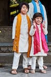 Buy_All Boy Couture_White Lucknowi Kurta Set With Bandhani Stole For Boys_at_Aza_Fashions