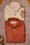 Buy_All Boy Couture_Orange Chanderi, Cotton Sequins, Embroidery Bundi Kurta Set _Online_at_Aza_Fashions
