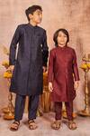 Shop_All Boy Couture_Maroon Handloom Cotton, Cotton, Silk Achkan And Pyjama Set _at_Aza_Fashions