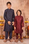 All Boy Couture_Maroon Handloom Cotton, Cotton, Silk Achkan And Pyjama Set _Online_at_Aza_Fashions