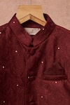 All Boy Couture_Maroon Handloom Cotton, Cotton, Silk Achkan And Pyjama Set _at_Aza_Fashions