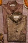 Shop_All Boy Couture_Green Silk, Brocade, Muslin, Cotton Zari Dull Work Bundi Kurta Set _at_Aza_Fashions