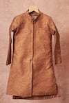 Shop_All Boy Couture_Pink Brocade, Cotton, Silk Zari Banarasi Achkan Kurta Set _at_Aza_Fashions
