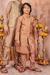 Buy_All Boy Couture_Pink Brocade, Cotton, Silk Zari Banarasi Achkan Kurta Set _at_Aza_Fashions