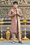 Shop_All Boy Couture_Beige Cotton, Silk Sequins, Embroidery Achkan Kurta Set_at_Aza_Fashions